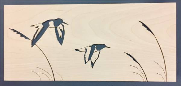 - a , woodcut Sculpture by Rob Braybrooks, measuring 13 x 29 cm (H x W) framed at 15 x 31 cm £200
